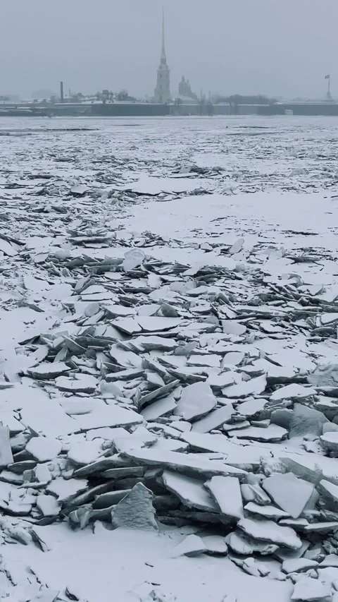 A stunning Frozen Ice Landscape featuring beautifully Fractured Ice Sheets Stock Footage 317919081