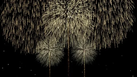 Stunning golden fireworks display exploding against night sky with bright g.. Stock Footage 334363504