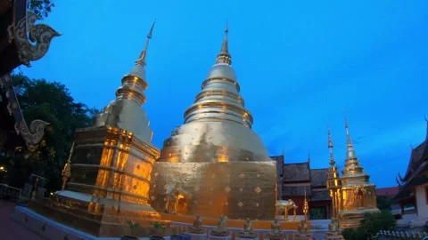 Stunning Golden Temples Under Evening Sky Stock Footage 327973724