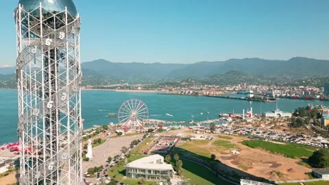 A stunning high-angle aerial view of Batumi waterfront in Georgia. Iconic A.. Vídeos de archivo 333456917
