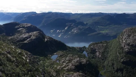 Stunning high angle view of a norwegian fjord and mountains Stock Footage 318372302