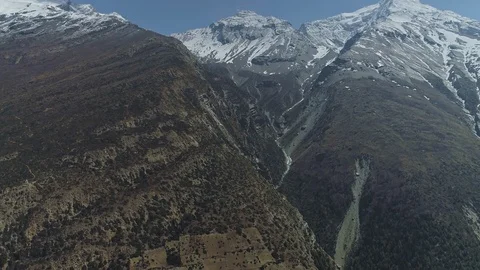 Stunning high overhead view on mountain slope with secluded Ghyaru village,Nepal Stock Footage 124682530