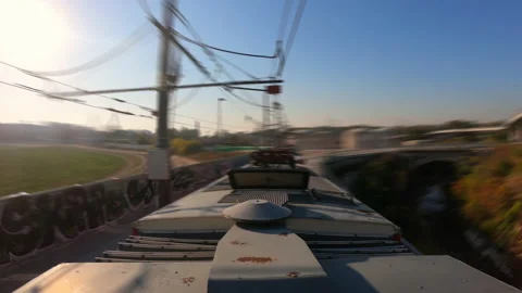 Stunning hyper lapse of a tram hurling through the busy streets of Belgrade Stock Footage 166341236