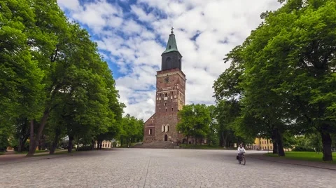 Stunning hyperlapse, moving clouds, old cathedral 스톡 동영상 51427248