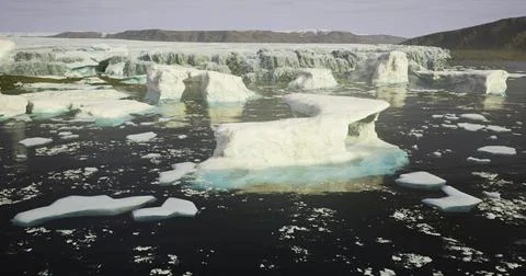 Stunning icebergs float in calm arctic waters under a clear sky Stock Illustration
