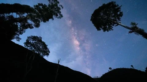 A stunning low-angle time-lapse of the Milky Way galaxy stretching across a clea Vídeos de archivo 274559094