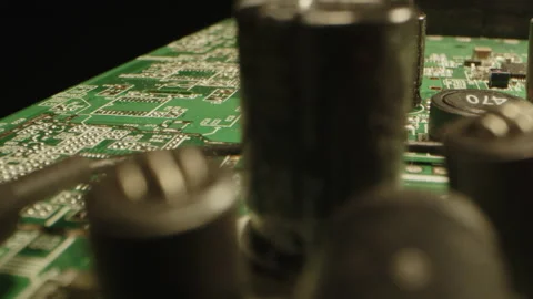 Stunning macro dolly of a circuit board witch visible components Stock Footage 315633163