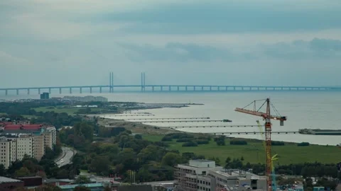 Stunning Malmo Cityscape Timelapse Over Oresund Strait Video stock 309565853
