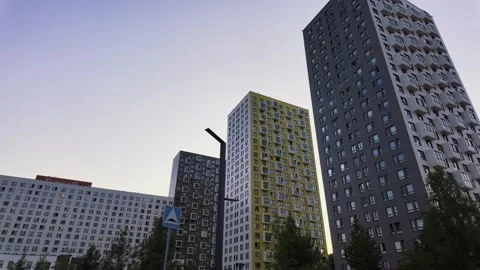 A stunning modern architectural skyline captured beautifully at sunset 库存影片 281027770