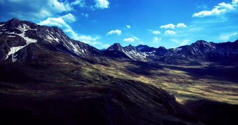 Stunning mountain landscape with dramatic sky and varying terrain at midday Stock Illustration