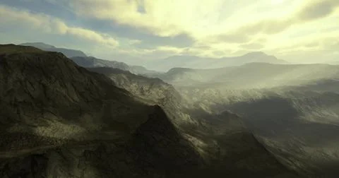 Stunning mountain landscape under a dramatic cloudy sky at sunset Stock Illustration