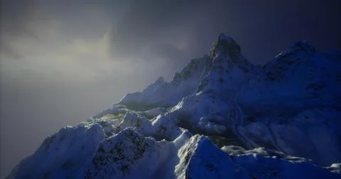 Stunning mountain range illuminated by soft sunset glow in winter Stock Illustration