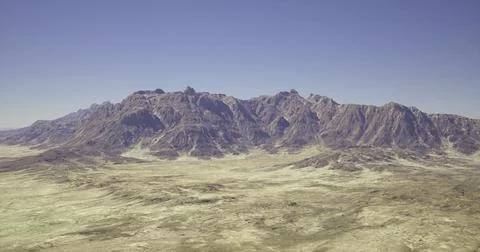 Stunning mountain range rises above vast arid desert landscape at midday Stock Illustration
