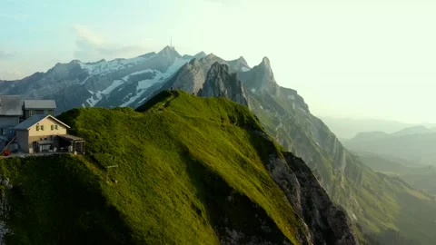 Stunning mountain view capturing sunlight over green peaks Stock Footage 320304535
