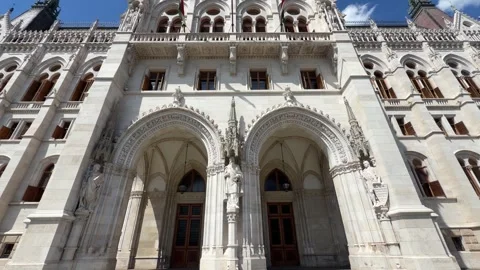 Stunning neo-Gothic architecture of Hungary's Parliament Building Vídeos de archivo 338045951