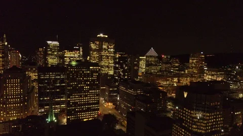 Stunning night aerial view of down-town core in large city in North America Stock Footage 121535259