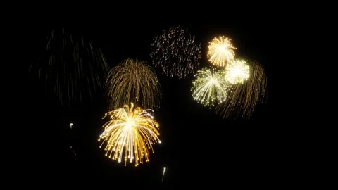 A stunning night sky display featuring a series of vibrant fireworks exploding Stock Footage 340141121