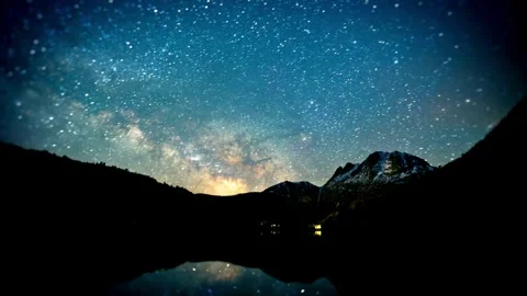 Stunning Night Sky Time-Lapse with Reflections on a Mountain Lake Stock Footage 310887101