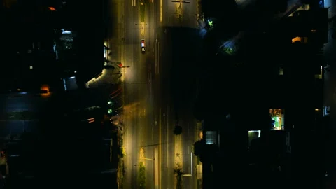 Stunning night street view from a drone's perspective. A time-lapse Stock Footage 233345519