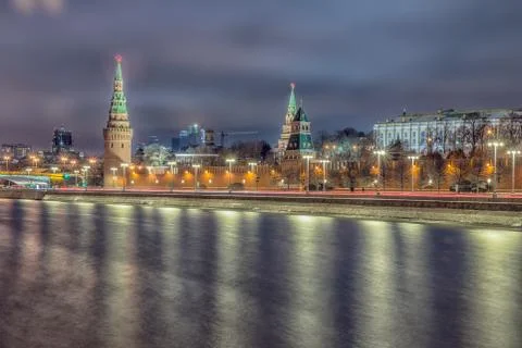 Stunning night view of Kremlin in the winter, Moscow, Russia Stock Photos