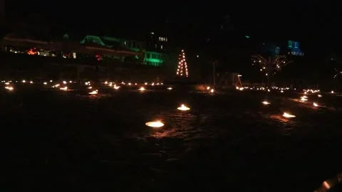 Stunning night view of a magical fire installation during Murten Lichtfestival 库存影片 343083730