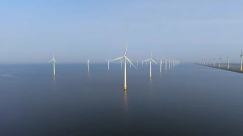 Stunning offshore wind turbine array in the Netherlands showcasing renewable Stock-Footage 330934820