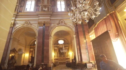 Stunning Old building ornate ceiling paintings pan up dome Video stock 66588355