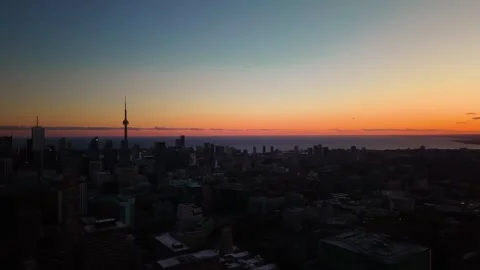 Stunning panoramic drone view in dramatic dark blue and orange tones of modern Stock-Footage 320528014