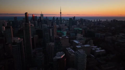 Stunning panoramic drone view in dramatic dark blue and orange tones  Stock Footage 320529414