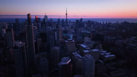 Stunning panoramic drone view in dramatic dark blue and pink tones  Stock Footage 320529522