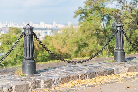 Stunning panoramic view from a hill overlooking urban landscape, with a van.. Stock Photos