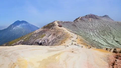 Stunning panoramic view of the Ijen Volcano Complex with mountains. Stock Photos