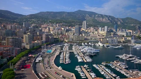 Stunning panoramic view of monaco cityscape and port hercule with numerous .. Video stock 339471033