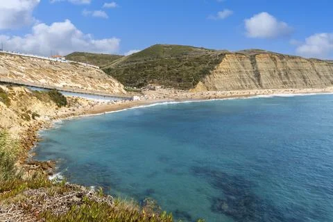 Stunning panoramic view of Praia do Magoito, a beautiful beach in Sintra, Por Stock Photos