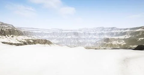 Stunning panoramic view of a vast arid landscape with rugged mountains Illustrazione stock