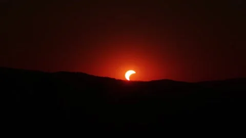 Stunning Partial Solar Eclipse From a Drone Stock Footage 343035053