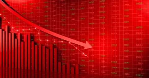 Stunning red visual of financial collapse, business risk, and sharp downturns in Stock Footage 307881911
