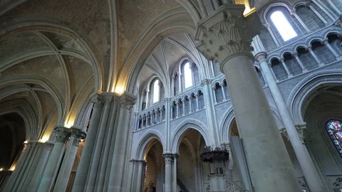 Stunning rib vault - Cathedral interior Stock Footage 79923742