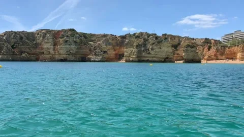 Stunning rock formation in the Ponta da Piedade in Lagos Portugal Stock Footage 107623905