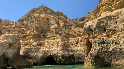 Stunning rock formation in the Ponta da Piedade in Lagos Portugal Stock Footage 107623937