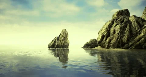 Stunning rock formations mirrored in calm waters of a coastal paradise Vídeos de archivo 324714566