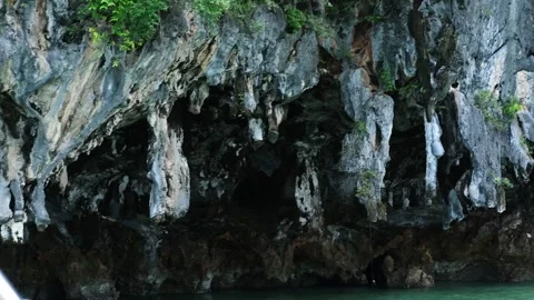 Stunning rock formations in Viking Cave, Thailand, showcasing intricate Stock Footage 330164101