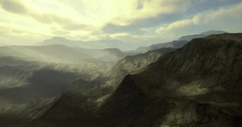 Stunning rocky landscape with dramatic clouds during the evening Stock Illustration