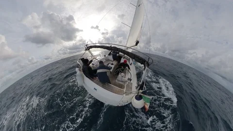 Stunning Sailboat run over the winter sea 360 effect Stock Footage 120740799