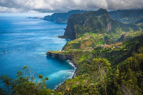 Stunning seaside view with high cliffs, Faial, Madeira Stock Photos