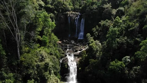 Stunning shot of a double waterfall Stock Footage 141771196