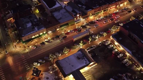 Stunning shot of small town USA during Christmas at night from the air Vidéo 59169755