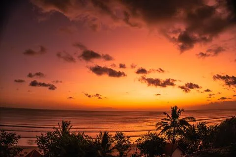 Stunning sky during the sunset at Kuta beach, Bali, Indonesia Stock Photos