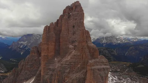 Stunning snow capped dolomites alps italy austria by drone Stock Footage 126463161