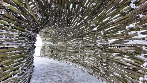 A Stunning SnowCovered Sky Walk Structure in a Winter Wonderland Dolni Morava Stock Footage 303626805